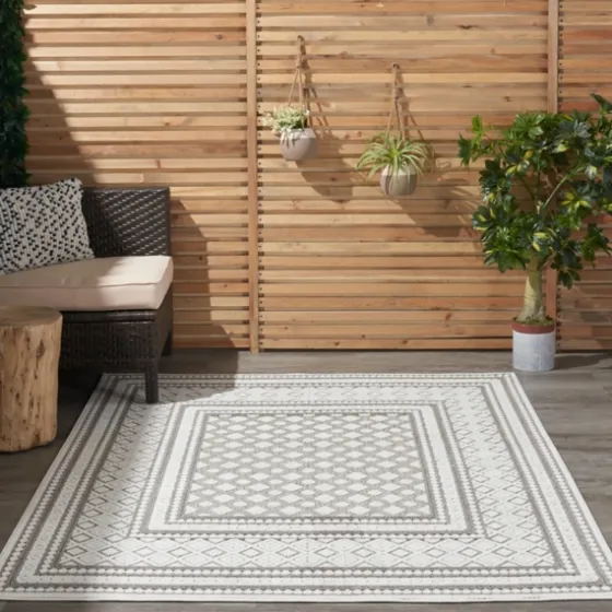 Light Gray Tile Motif Outdoor Area Rug, 5X7-Kirkland's Home Flash Sale