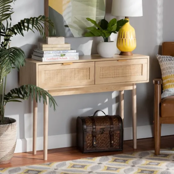 Light Oak Rat And Wood Console Table-Kirkland's Home Best