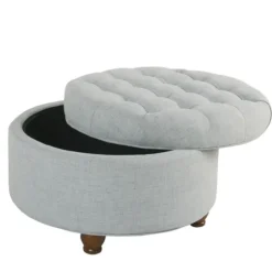 Light Tufted Round Storage Ottoman-Kirkland's Home Hot
