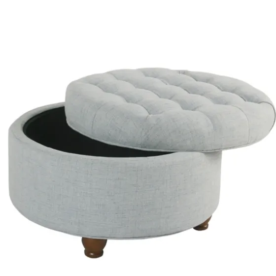 Light Tufted Round Storage Ottoman-Kirkland's Home Hot