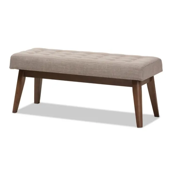 Light Tufted Walnut Wood Bench-Kirkland's Home Online