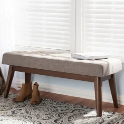 Light Tufted Walnut Wood Bench-Kirkland's Home Online