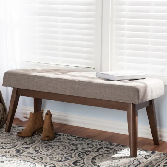Light Tufted Walnut Wood Bench-Kirkland's Home Online