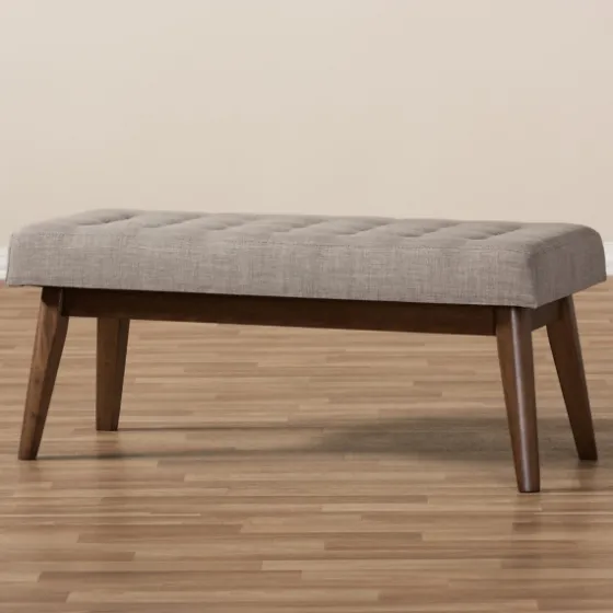 Light Tufted Walnut Wood Bench-Kirkland's Home Online