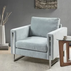 Light Velvet And Chrome Accent Chair-Kirkland's Home Outlet