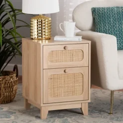 Light Wood And Cane Accent Nightstand-Kirkland's Home Cheap