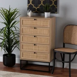 Light Wood And Rat 5-Drawer Chest-Kirkland's Home Cheap