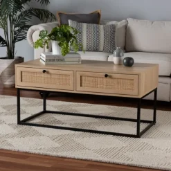Light Wood And Rat 2-Drawer Coffee Table-Kirkland's Home Hot