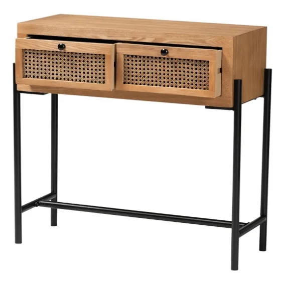Light Wood And Rattan 2-Drawer Console Table-Kirkland's Home Shop