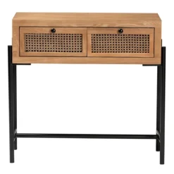Light Wood And Rattan 2-Drawer Console Table-Kirkland's Home Shop