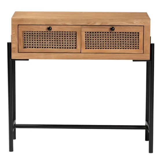 Light Wood And Rattan 2-Drawer Console Table-Kirkland's Home Shop