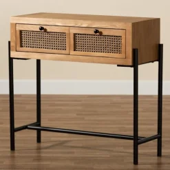 Light Wood And Rattan 2-Drawer Console Table-Kirkland's Home Shop