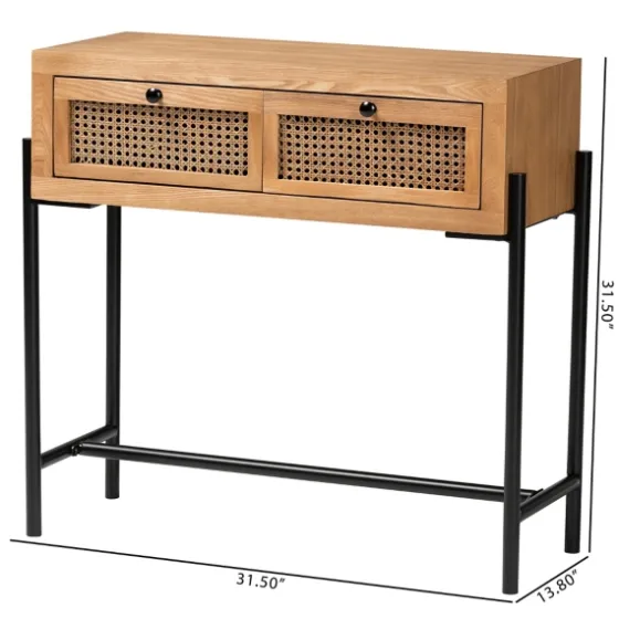 Light Wood And Rattan 2-Drawer Console Table-Kirkland's Home Shop