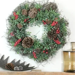 Lightly Frosted Cedar And Red Berry Wreath-Kirkland's Home Fashion
