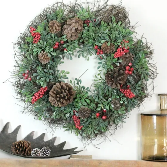 Lightly Frosted Cedar And Red Berry Wreath-Kirkland's Home Fashion