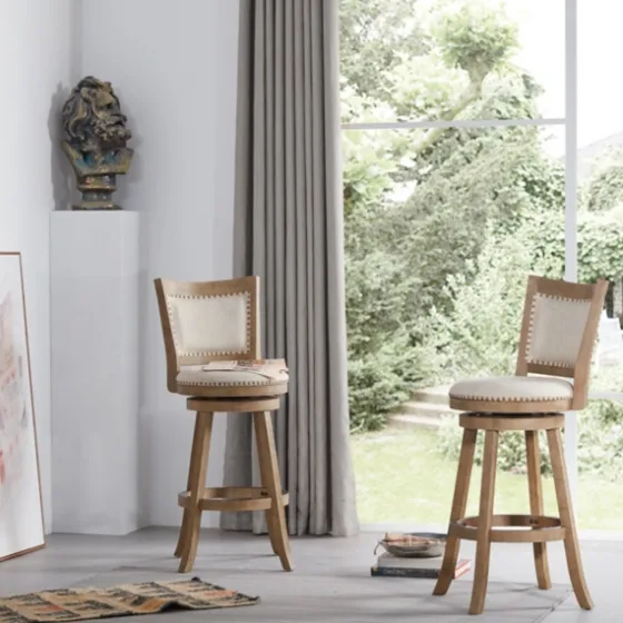 Linen And Driftwood Nailhead Swivel Bar Stool-Kirkland's Home Sale