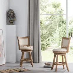 Linen And Driftwood Nailhead Swivel Counter Stool-Kirkland's Home Store