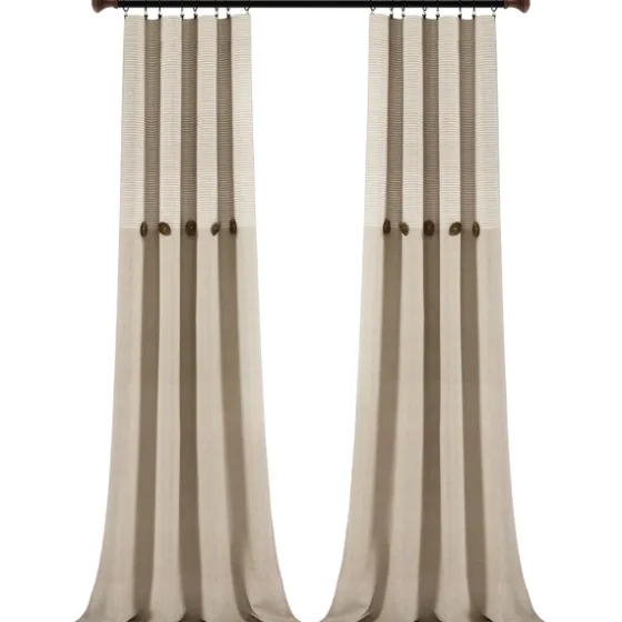 Linen Button And Stripe Curtain Panel Set, 95 In.-Kirkland's Home Clearance