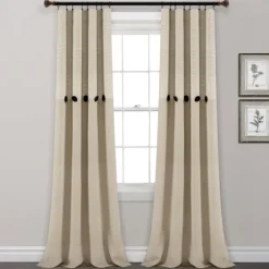 Linen Button And Stripe Curtain Panel Set, 84 In.-Kirkland's Home New