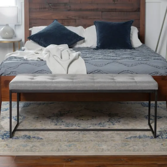 Linen Tufted Bench With Metal Base-Kirkland's Home Sale
