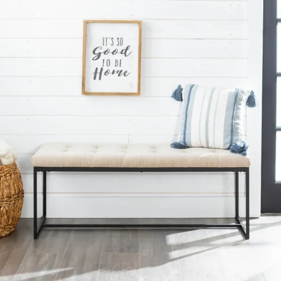 Linen Tufted Bench With Metal Base-Kirkland's Home Fashion