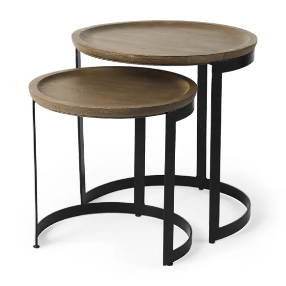 Lipped Mango Wood Nesting Accent Tables, Set Of 2-Kirkland's Home Flash Sale