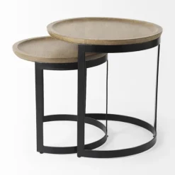 Lipped Mango Wood Nesting Accent Tables, Set Of 2-Kirkland's Home Flash Sale