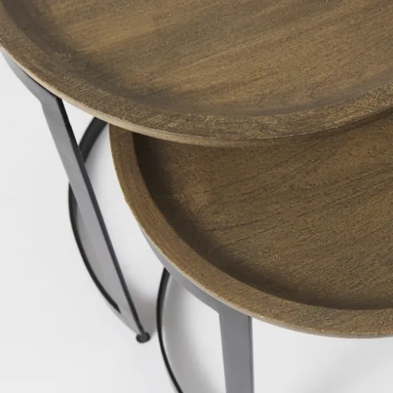Lipped Mango Wood Nesting Accent Tables, Set Of 2-Kirkland's Home Flash Sale