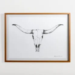 Longhorn Skull On Paper Framed Art Print-Kirkland's Home Sale