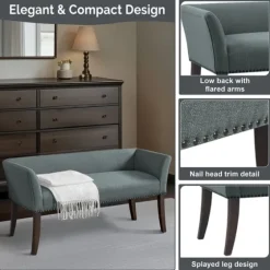 Low Back Flared Nailhead Trim Bench-Kirkland's Home Cheap