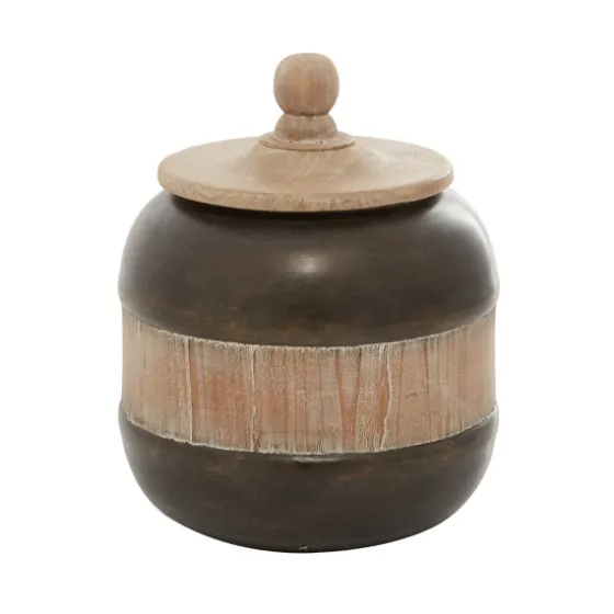 Mahogany Wood And Metal Jar With Lid, 11 In.-Kirkland's Home Best Sale