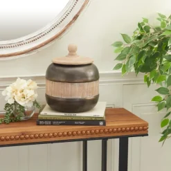 Mahogany Wood And Metal Jar With Lid, 11 In.-Kirkland's Home Best Sale