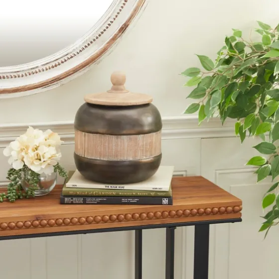 Mahogany Wood And Metal Jar With Lid, 11 In.-Kirkland's Home Best Sale