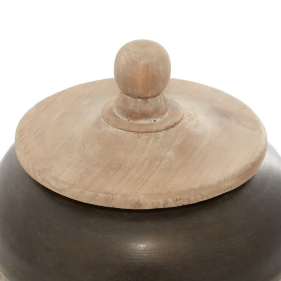 Mahogany Wood And Metal Jar With Lid, 11 In.-Kirkland's Home Best Sale