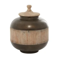 Mahogany Wood And Metal Jar With Lid, 14 In.-Kirkland's Home Store