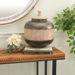 Mahogany Wood And Metal Jar With Lid, 14 In.-Kirkland's Home Store
