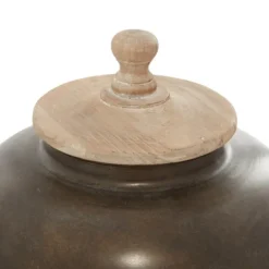 Mahogany Wood And Metal Jar With Lid, 14 In.-Kirkland's Home Store