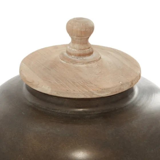 Mahogany Wood And Metal Jar With Lid, 14 In.-Kirkland's Home Store