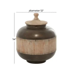 Mahogany Wood And Metal Jar With Lid, 14 In.-Kirkland's Home Store
