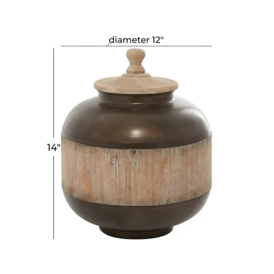 Mahogany Wood And Metal Jar With Lid, 14 In.-Kirkland's Home Store