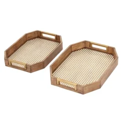 Mahogany Wood Grid Mesh Decorative Trays, Set Of 2-Kirkland's Home Shop