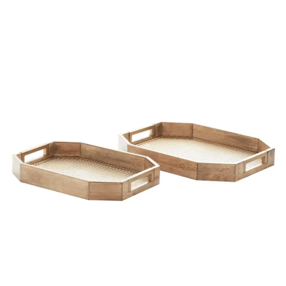 Mahogany Wood Grid Mesh Decorative Trays, Set Of 2-Kirkland's Home Shop