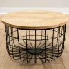 Mango Wood And Black Metal Basket Coffee Table-Kirkland's Home Store