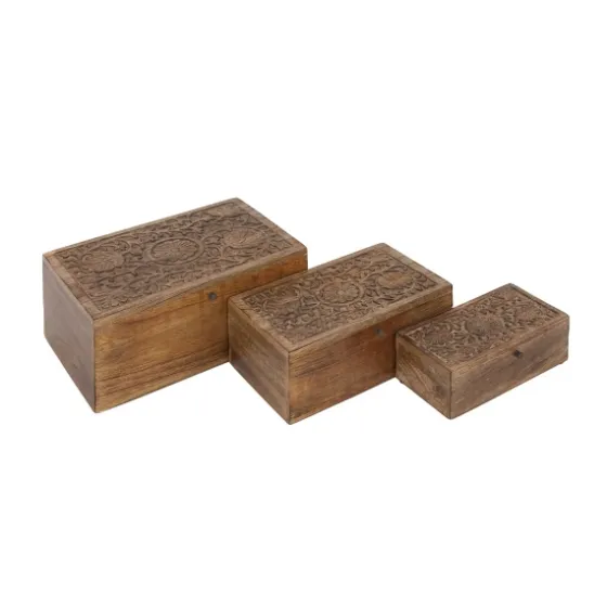Mango Wood Carved Boxes, Set Of 3-Kirkland's Home Fashion