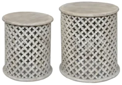 Mango Wood Pierced Accent Tables, Set Of 2-Kirkland's Home Hot