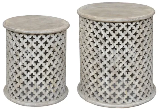 Mango Wood Pierced Accent Tables, Set Of 2-Kirkland's Home Hot