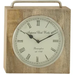 Mango Wood Square Handled Tabletop Clock-Kirkland's Home Discount