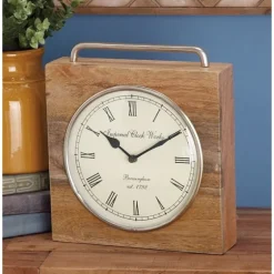 Mango Wood Square Handled Tabletop Clock-Kirkland's Home Discount