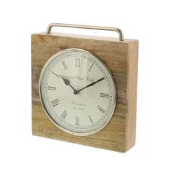 Mango Wood Square Handled Tabletop Clock-Kirkland's Home Discount