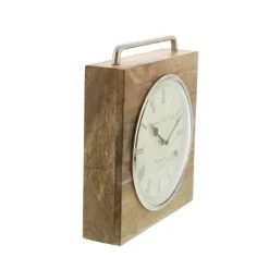 Mango Wood Square Handled Tabletop Clock-Kirkland's Home Discount